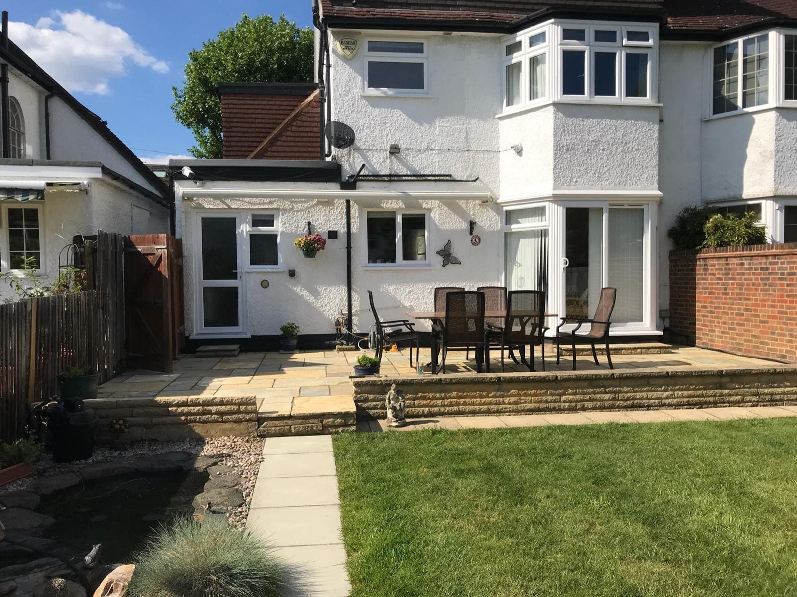 Beautiful garden with trimmed hedges